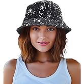 Womens Sequin Bucket Hat Beach Sun Hats for Party, Girls Teens Shiny Glitter Sequin Sun Cap for Travel