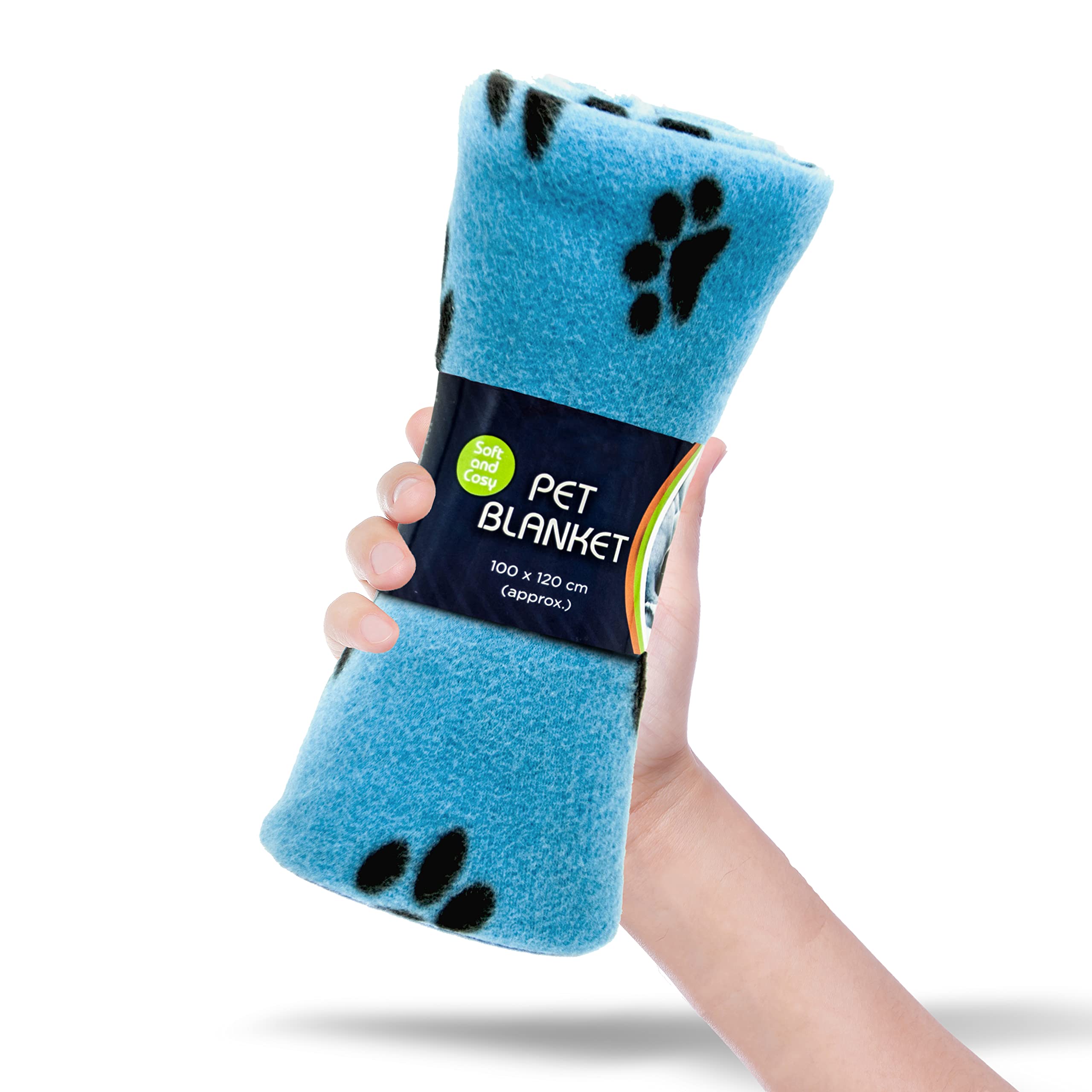 Petopedia Soft Warm Dog Fleece Animal Pet Blankets with Paw Prints – Cat, Puppy & Dog Blankets Washable Bed Travel (Blue, 100cm X 120cm (Pack of 1))