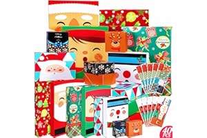 Resholder 40 Set Christmas Gift Boxes with Lids Bulk Christmas Wrapping Boxes and 40 Gift Tag Stickers Assorted Size for Shirts Robes Coats Sweaters and Xmas Holiday Present(Lovely)