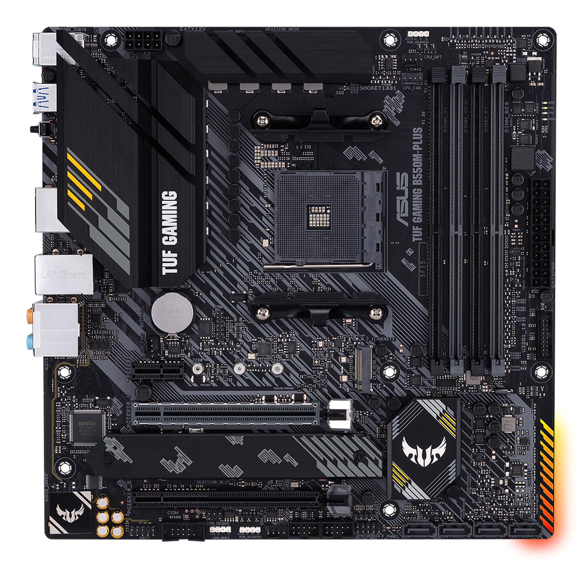 ASUS TUF Gaming B550M-PLUS, AMD B550 (Ryzen AM4) Micro ATX Motherboard (PCIe 4.0, Dual M.2, 10 DrMOS, DDR4 4400, 6, 2.5 Gb Ethernet, HDMI, DP, USB 3.2 Gen 2 Type-A and C, Aura Sync)