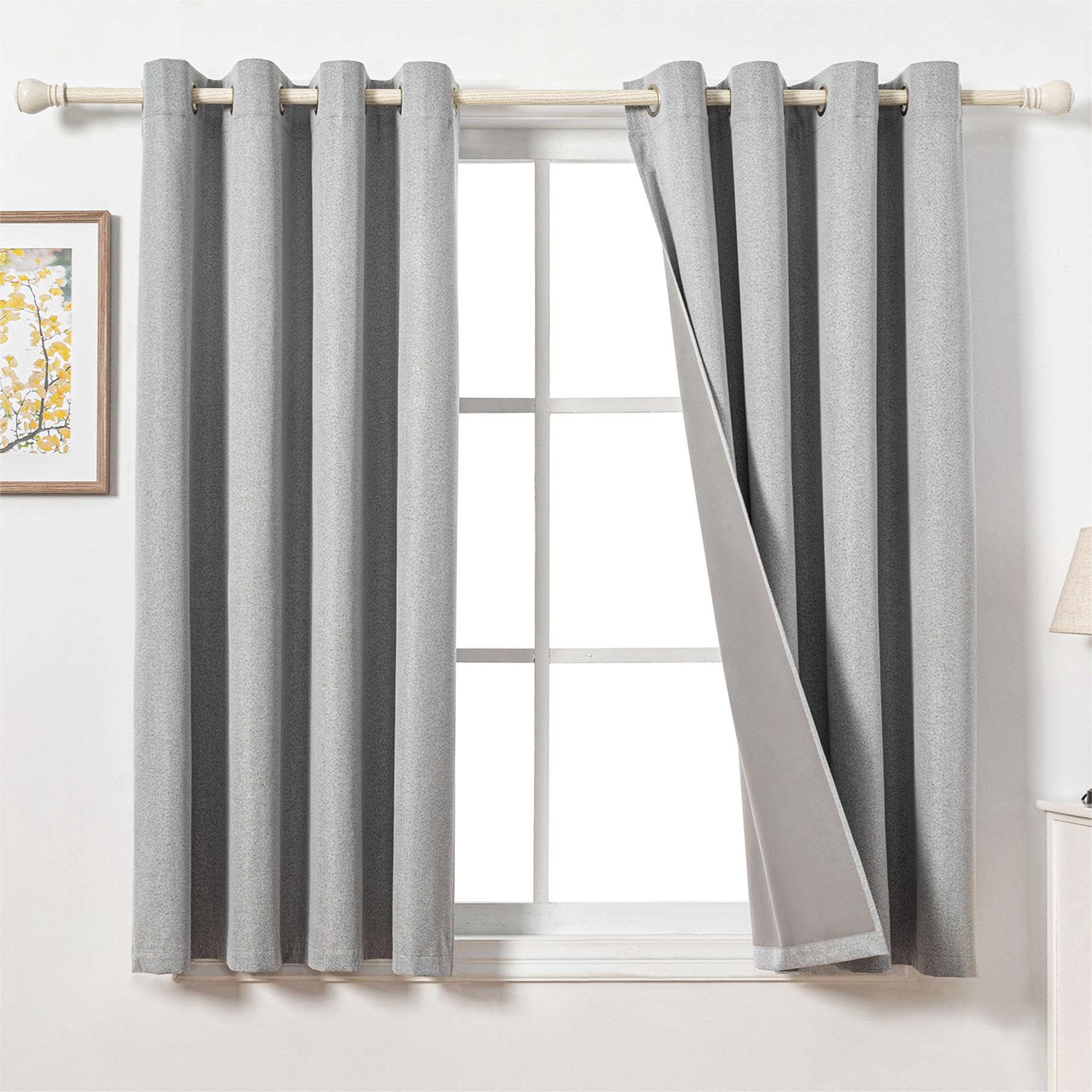 MYSKY HOME Blackout curtains for living room with eyelets, H 175 x W 140 cm, linen look, opaque curtains, heat insulating, cold protection, light grey.
