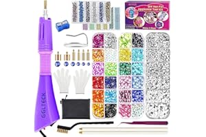 GGLTECK GLTECK Hotfix Applicator, Bedazzler Kit with 5784 PCS Rhinestones for Crafts, DIY Hot Fix Rhinestone Applicator Wand Setter Tool with 7 Tips, 6 Pattern Templates, Gloves, Tweezers & Cleaning Brush