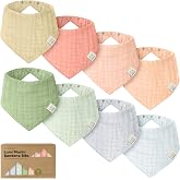 8-Pack Muslin Baby Bibs for Drooling, Teething Bandana Bibs 0-36M (Dew) | Muslin Bandana Drool Bibs for Baby Boys, Girls, Newborn, Teething Toddlers, Infant 0-36 Months, Soft Cotton, Extra Absorbent