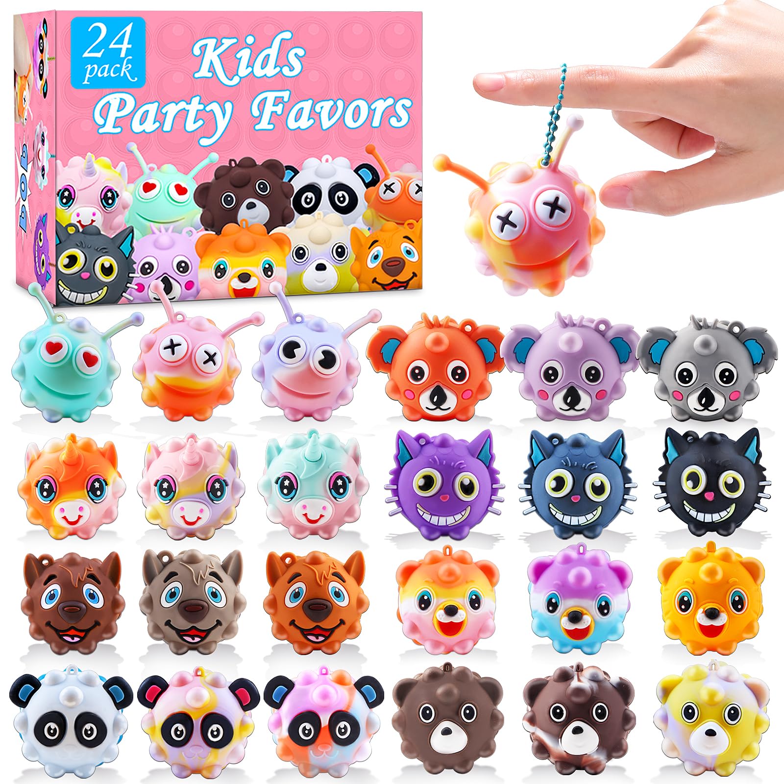 Party Favors for Kids,3D Animal Pop Balls Fidget Toys,Birthday Gifts,Goodie Bag Stuffers,Pinata Stuffers,Carnival Prizes,Treasure Box Toys,Prizes for Kids Classroom