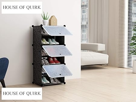 House of Quirk 6 Layer Portable Plastic Shoe Storage Organizer (Black)