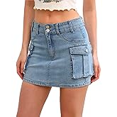 Low Waist Cargo Skirt Women Button Mini Cargo Denim Skirt with Pocket Mini Skirt