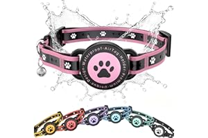 ZOWPET Airtag Cat Collar Breakaway, Reflective Cat Collar with AirTag Holder and Bell, Compatible with Apple Air Tag, Comfortable Padding, Adjustable, Durable (Pink, S)