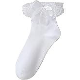 DONBIQI Lace Ruffle Frilly Socks for Women - White Lace Ankle Socks Girls/Women Princess Socks