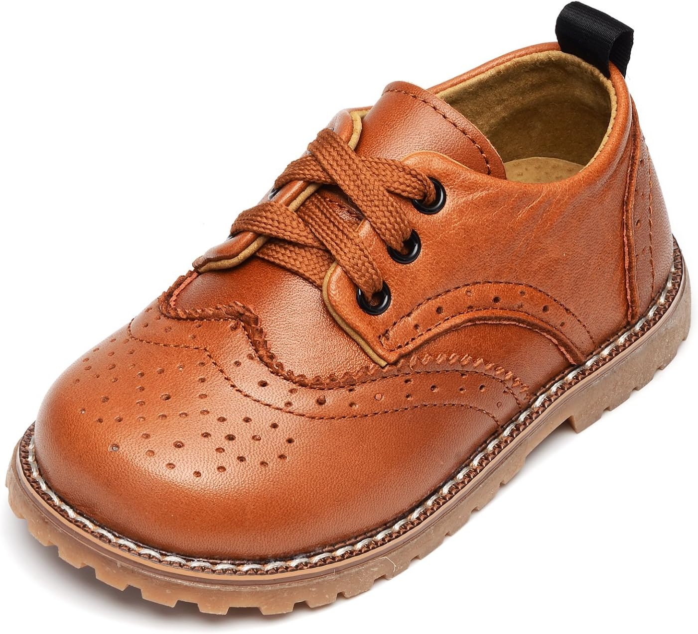 Toddler Boys Girls Breathable Hollow Leather Lace Up Flats Oxfords Dress Shoes