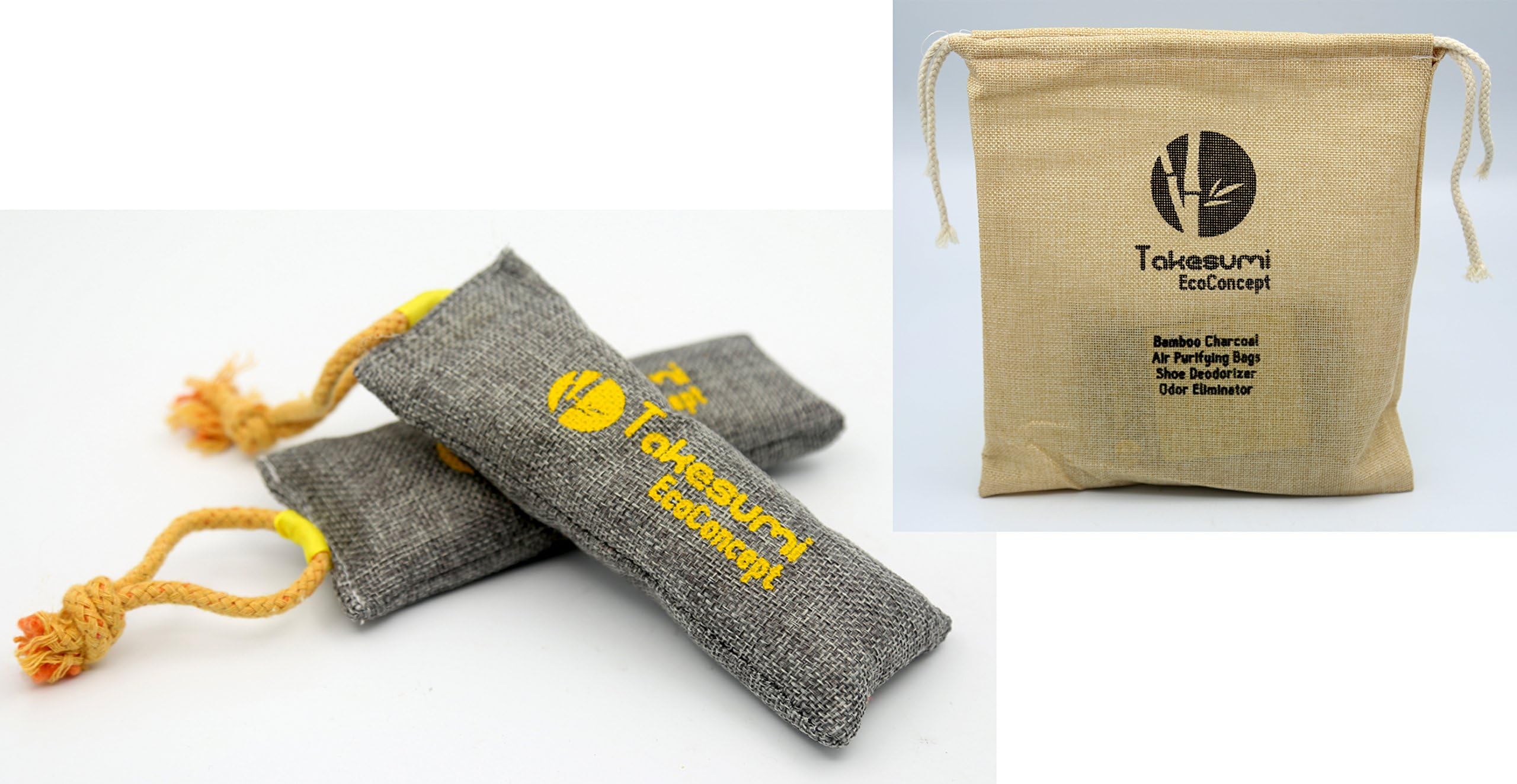TAKESUMI EcoConcept - Set of Bamboo Charcoal Shoe Deodorizer Bags and Storage Bag for 6-8 pcs - Natural shoes & fridge & car deodorizer - Odor & Moisture absorber - Air purifier – Eco-Friendly