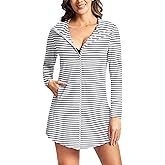 SANTINY Women's UPF50+ Swim Cover Up Sun Protection Hoodie Long UV Jacket SPF Lightweight Swimsuit Beach Cover Ups for Women