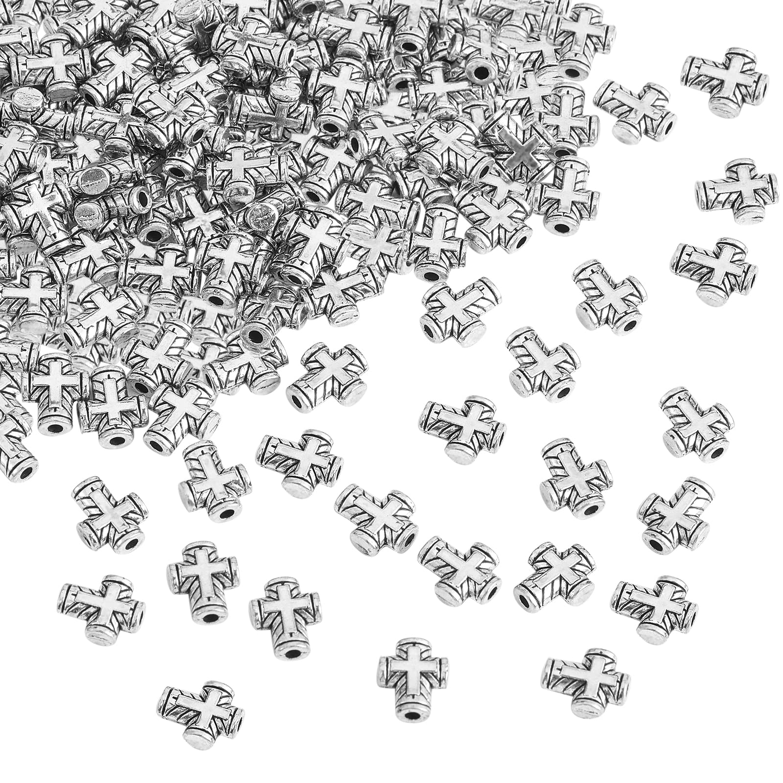 COGCHARGER 100 Pcs Antique Cross Beads Tiny Cross Spacer Tibetan Style Alloy Beads Silver Bulk for Jewelry Necklace Bracelet Making Crafts