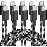 USB C Cable, 5Pack 6FT USB C to USB C Cable 60W(3A) Nylon Braided Type C Fast Charging Cord for iPhone 17 Air 16 15 Plus Pro 