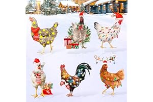 FJORON 6 PCS Christmas Chicken Decorations Christmas Chicken Yard Sign with Stakes Waterproof Xmas Outdoor Yard Signs Lawn Decor for Holiday Garden Patio