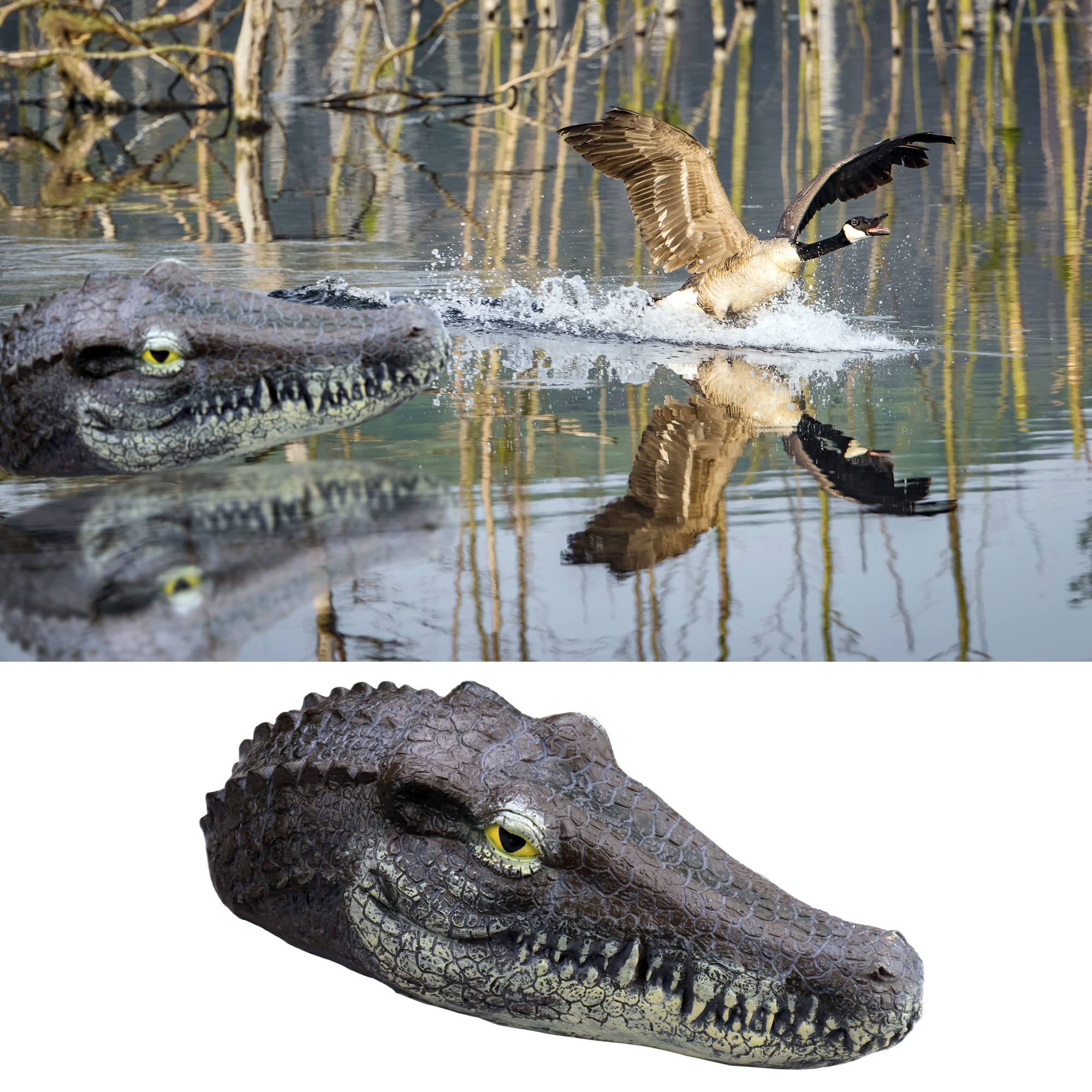 memeyou Floating Alligator Crocodile Head Decoy for Pond Pool Deterrent Ducks Koi Fish Pond Accessories Outdoor Gator Decoration for Garden Water Protection to Scare Heron Away
