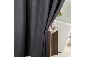 POPKOZZI Grey Waffle Shower Curtain: Heavy Duty Textured Fabric Shower Curtains for Bathroom - 256 GSM Water Repellent Washable Thick Polyester Cloth Bath Curtain - 72x72