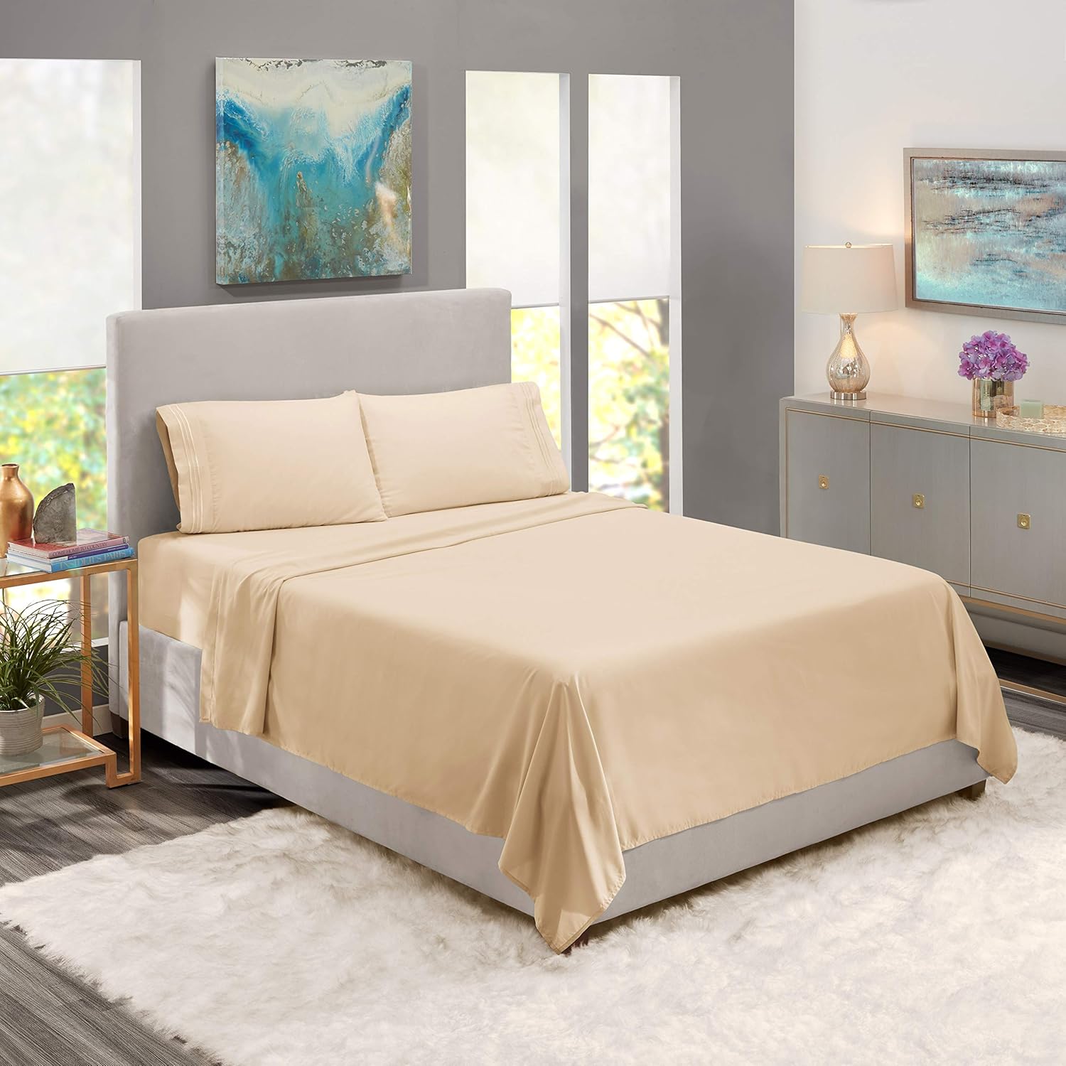 Nestl Luxury Queen Sheet Set - 4 Piece Extra Soft 1800 Microfiber-Deep Pocket Bed Sheets with Fitted Sheet, Flat Sheet, 2 Pillow Cases-Breathable, Hotel Grade Comfort and Softness - Beige Cream: Home & Kitchen