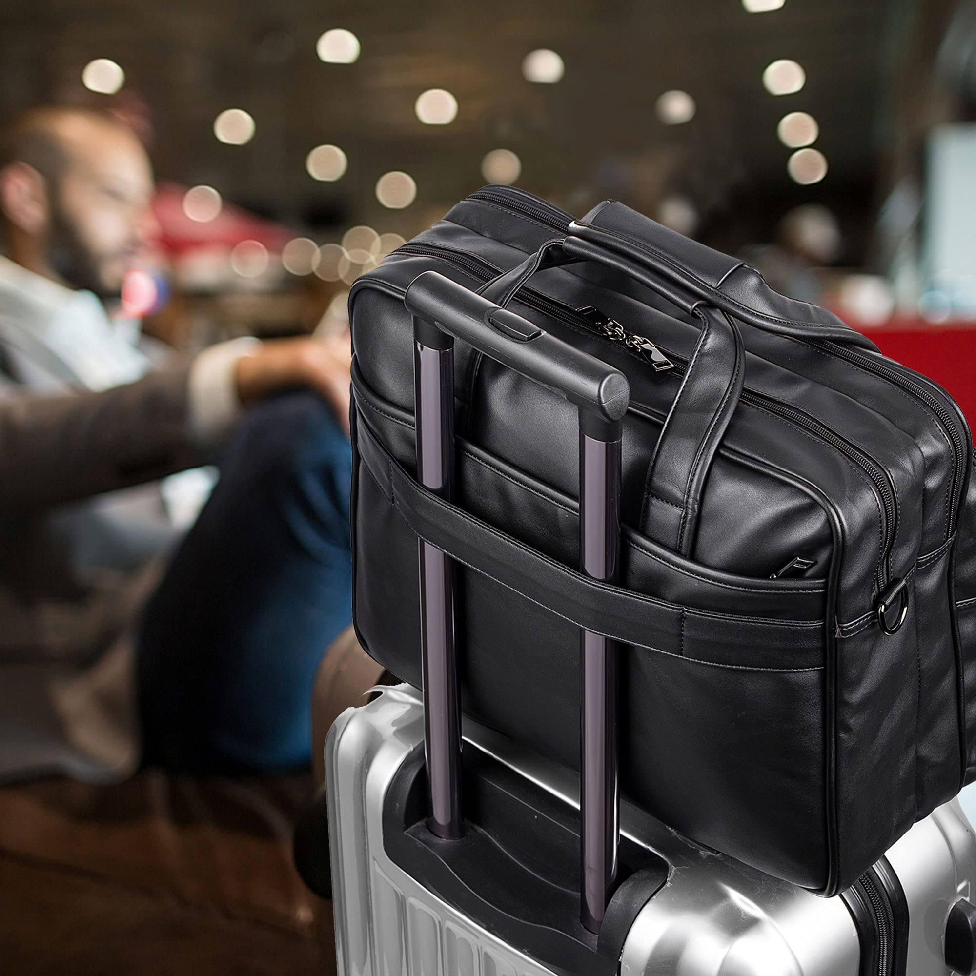 seyfocnia Leather Laptop Bag, Men's 15.6 Inche 17.3 Inche Messenger Briefcase Business Satchel Computer Handbag Shoulder Bag