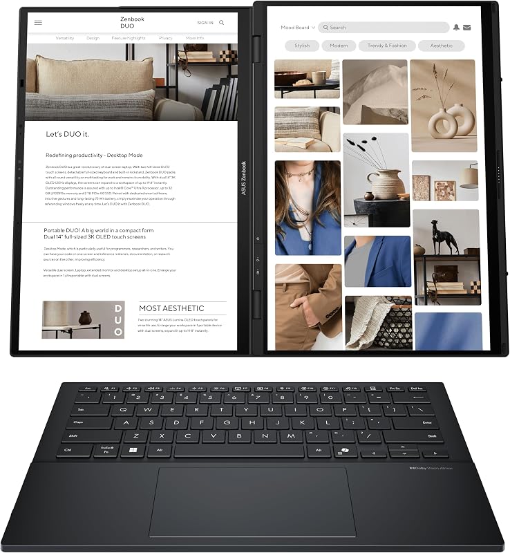 Zenbook Duo OLED UX8406CA-QL335W - Ordenador Portátil 14" WUXGA (Intel Core Ultra 7 255H, 32GB RAM, 1TB SSD, ARC 140T, Windows 11 Home) Gris Tintero - Teclado QWERTY español