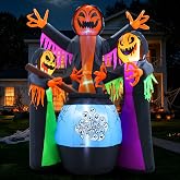 8FT Halloween Inflatables Three Witch Around Cauldron with Light Yard Decor | Halloween Inflatable Decorations Outdoor, Large Scary Blow Up with Build-in LEDs for Garden Lawn Porch Haunted House Party