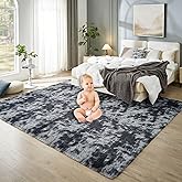 Floralux 8x10 Rugs for Living Room, Tie-Dyed Dark Grey, Ultra Soft Large Shag Bedroom Rug, Fluffy Plush Modern Floor Carpet