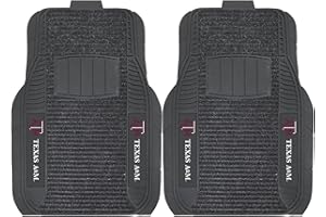 FANMATS 13825 Texas A&M Aggies 2-Piece Deluxe Car Mat Set, Vinyl Trim and Colored Team Logo, Dual Rib Charcoal Carpet, Trimmable Edges