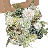 rongflower Forest Green Artificial Flowers Combo Box Set Silk Flowers Fake Rose for DIY Floral Arrangements Wedding Bouquets Centerpieces Baby Shower Party Home Decorations