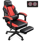 Gaming Chair for Adults, Gaming Chairs with Footrest, Ergonomic Video Game Chair with Massage Lumbar Big and Tall Computer Chair, Height Adjustable with Headrest and 360° Swivel Seat, Red