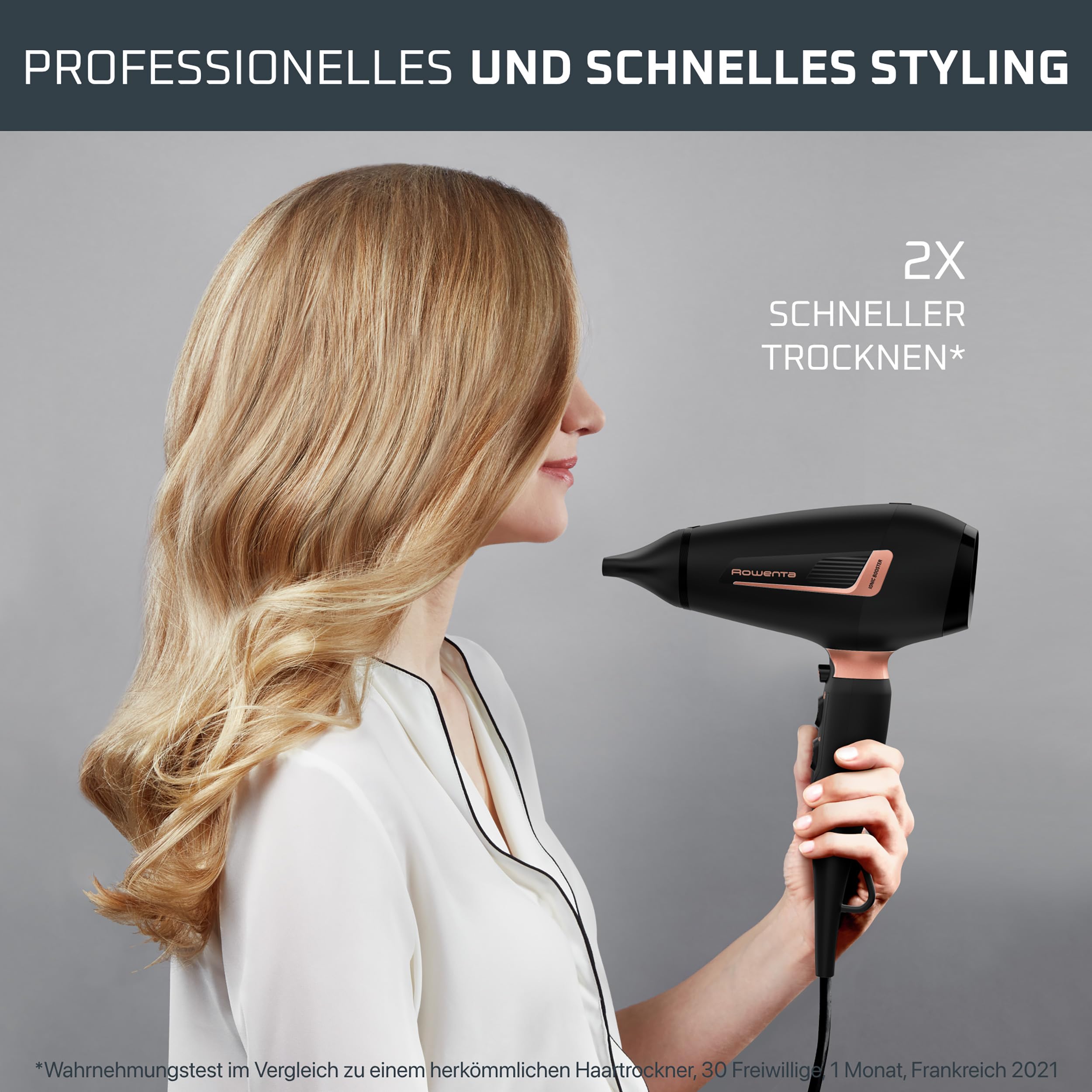 Rowenta Pro Expert Haartrockner, 2200-Watt-Pro-AC-Motor, besonders schnelle Trocknung, Ionen-Booster-Technologie, vielseitiges Zubehör, einfach zu bedienen, Kaltstufe, Schwarz/Roségold, CV8830F0 3