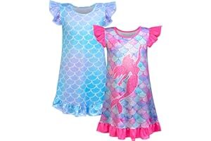Nidoul 2pcs Girls Nightgowns Unicorn Mermaid Pajamas for Toddler Girls Princess Nightgown Sleepwear for Kids 3-9 Years