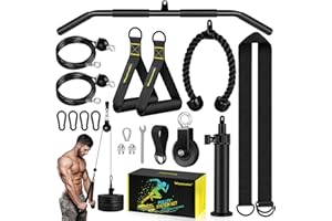RENRANRING Pulley System, Weight Cable Pulley System for Home Gym,Cable Machine Attachment with 2 in 1 LAT Pull Down Bar,Tricep Rope,Long Strap,Exercise Handles for Biceps Curl, Forearm