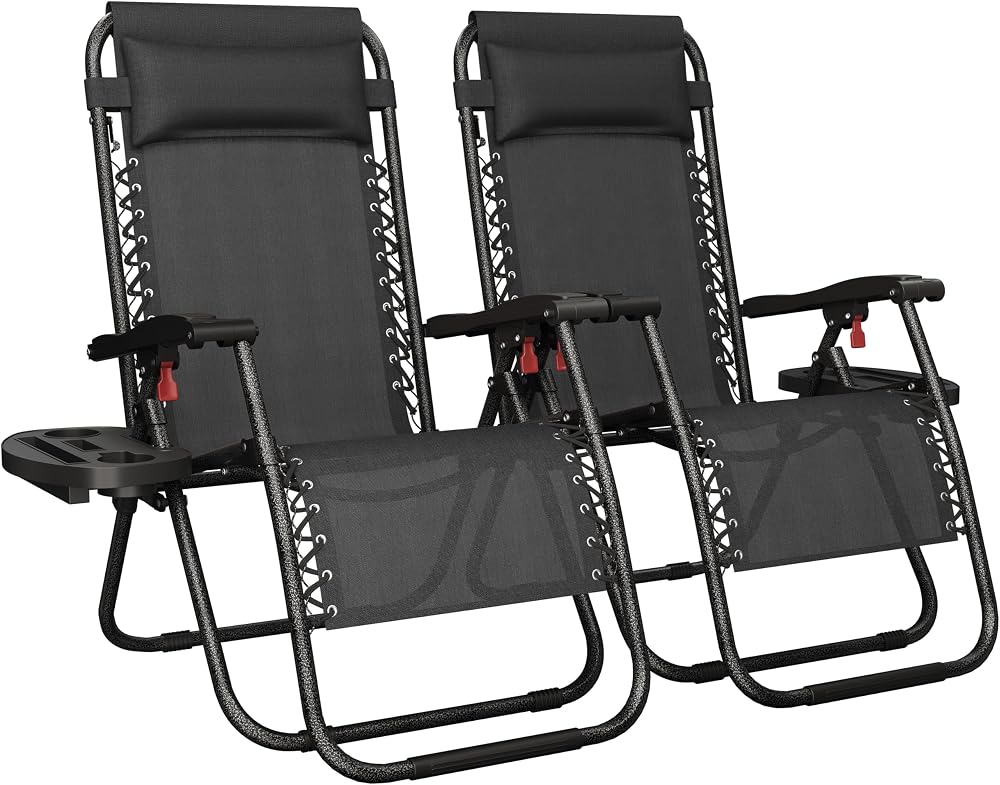 Yaheetech Zero Gravity Chairs Outdoor Folding Lounge Set of 2 with Pillows