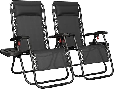 Yaheetech Zero Gravity Chairs Outdoor Folding Lounge Set of 2 with Pillows