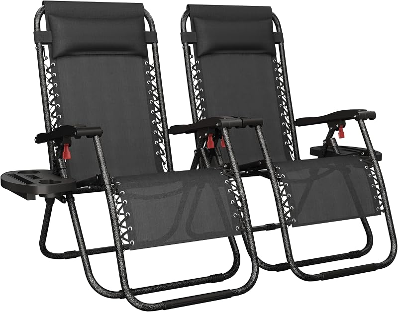 Yaheetech Zero Gravity Chairs Outdoor Folding Lounge Set of 2 with Pillows