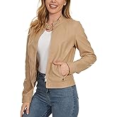 Fahsyee Zip Leather Jackets for Women Motorcycle Faux PU Moto Biker Outwear Coat