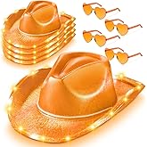 Zhanmai 8 Pieces Cowboy Hat LED Light Up Hat and Heart Sunglasses Sparkly Space for Cowgirl Women Halloween Costume