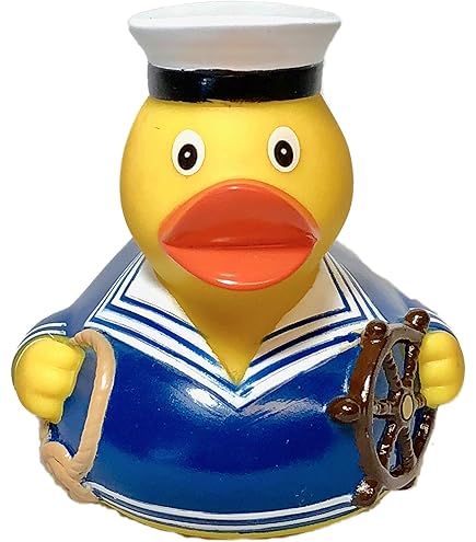 Nautical Sailor Hat Rubber Ducks Set - 12 Piece Blue & White Vinyl Bath Toys For Parties