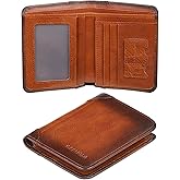 Bifold Slim Men Wallet Genuine Leather, Wallet for Men With 1 ID Window and RFID Blocking, 7credit card slots, (Brown)