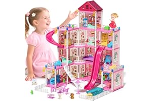 Lehoo Castle Doll House Dreamhome, 4-Story 12 Rooms Dollhouse Playhouse with Doll and Furniture, Pretend Dream Dollhouse Play