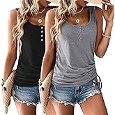 Womens Tank Tops, 2 Pack Summer Tank Tops for Women 2025, Sleeveless U Neck Loose Button Casual Henley Tops Shirts