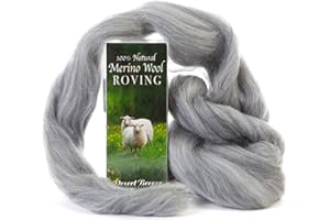 Desert Breeze Distributing Merino Wool Roving, Premium Combed Top, 1 oz, Color Grey - Heathered, 21.5 Micron, Perfect for Felting Projects, 100% Pure Wool, Made in The UK