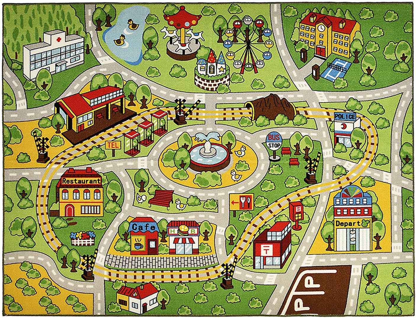 INCX Kids Carpet Playmat Rug for Toy Cars Large Car Rug Carpet with Non-Slip Backing Kids Educational Rug with Roads and Cars,Safe and Fun Play Rug for Bedroom Playroom(52" x59")