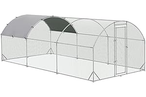 PawHut Chicken Run, Galvanized Large Metal Chicken Coop, Walk-in Poultry Cage Hen House Rabbit Hutch with Dome Roof, Cover fo