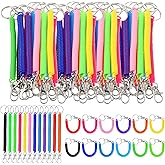 MAQUITA 60 Pcs Coil Lanyard Bulk Retractable Spring Key Chains Coil Cord Keychains with Lobster Clasp Theftproof Anti-Lost Stretch Cord Safety Key Chain for Keys Wallet Cellphone (Multicolored)