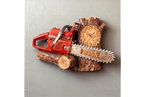 Personalized Chainsaw Logging Themed Clock Custom Name Chainsaw Wall Clock, 2D Logging Wall Art Decor for Home Bedroom Living