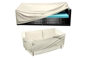 Likorlove Patio Couch Cover, 88" Wx 33" Dx 31.8" H Outdoor Couch Cover Waterproof, Outdoor Patio Cover Windproof 2-Seater Sofa Cover Heavy Duty with Air Vent and Handles for Lawn Backyard Deck, Beige