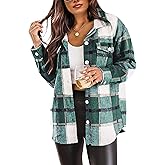 Tanming Womens Flannel Plaid Shacket Wool Blend Button Down Shirt Fall Fashion Jacket