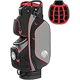 Shopsource Golf Cart Bag, 15 Way Top Lightweight Golf Bag, Golf Club Cart Bags for Men Women with Full-Length Dividers, Dedicated Putter Well, Rain Cover Black and Red