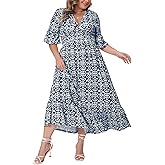 Agnes Orinda Plus Size Dress for Women Bell Sleeve Ruffled Hem V Neck Short Sleeve Boho A Line Long Dresses