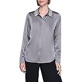 Karl Lagerfeld Womens Long Sleeve Collared Neck Crystal Collar Elevated Button Down